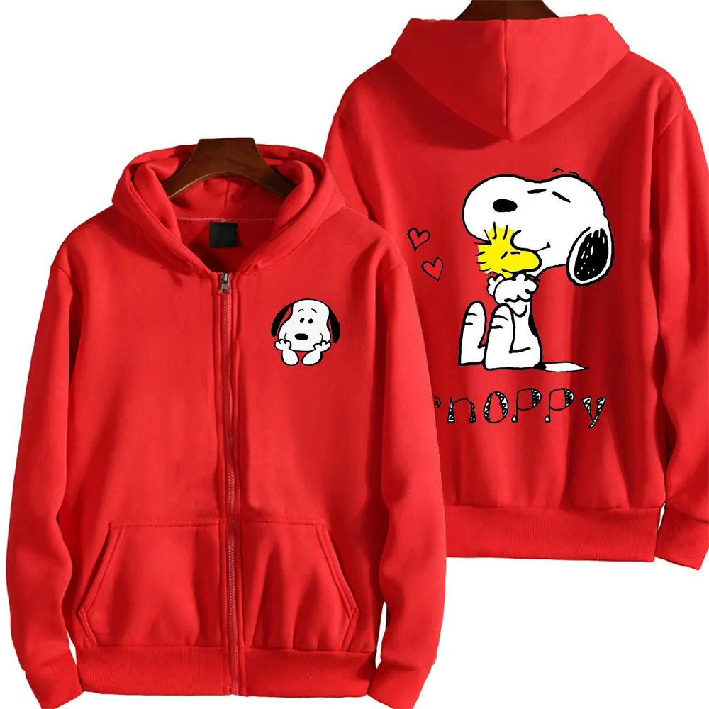 Snoopy Heart Pink Cartoon Anime Men Hoodie Spring Autumn Fashion Women Sweatshirt With Zipper 2024 New Couple Jacket Coat