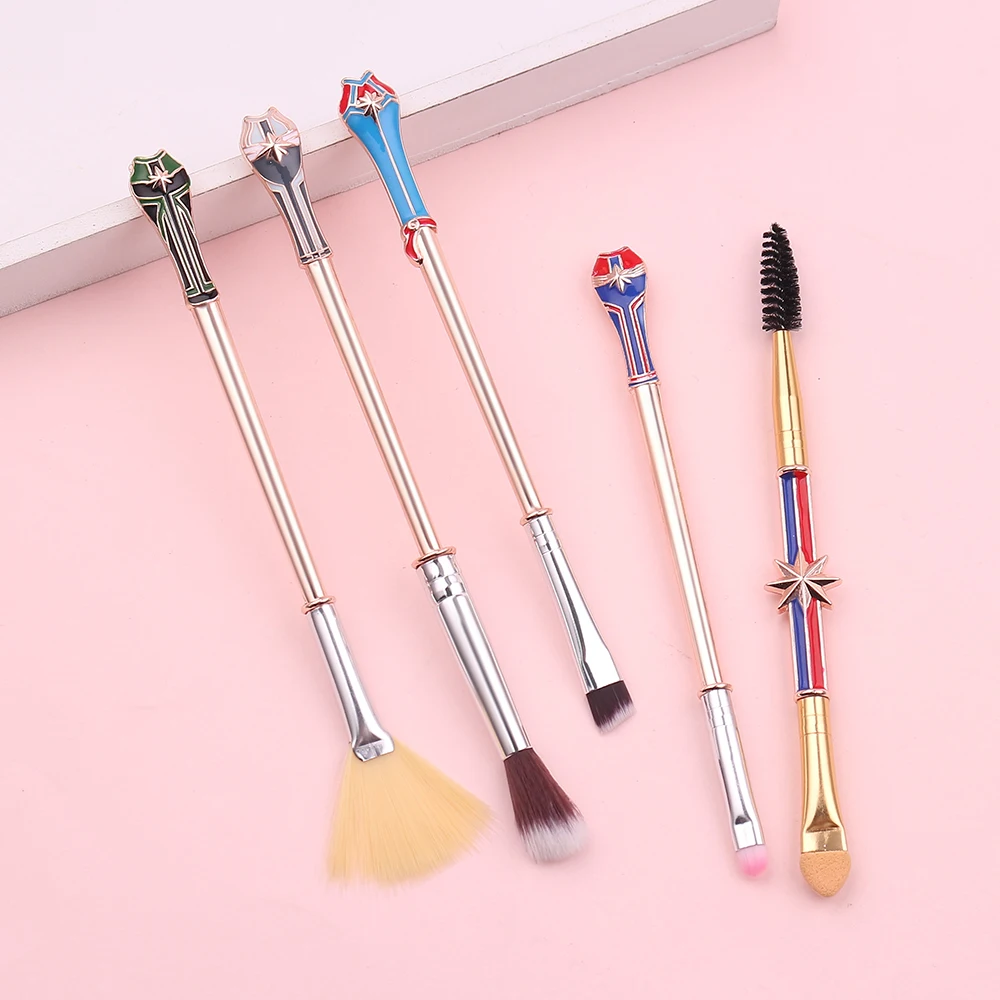 5Pcs Marvel Superhero Captain Marvel Makeup Brushes Set Star Decorate Metal Handle Eye Shadow Eyelash Brush Cute Gifts for Woman