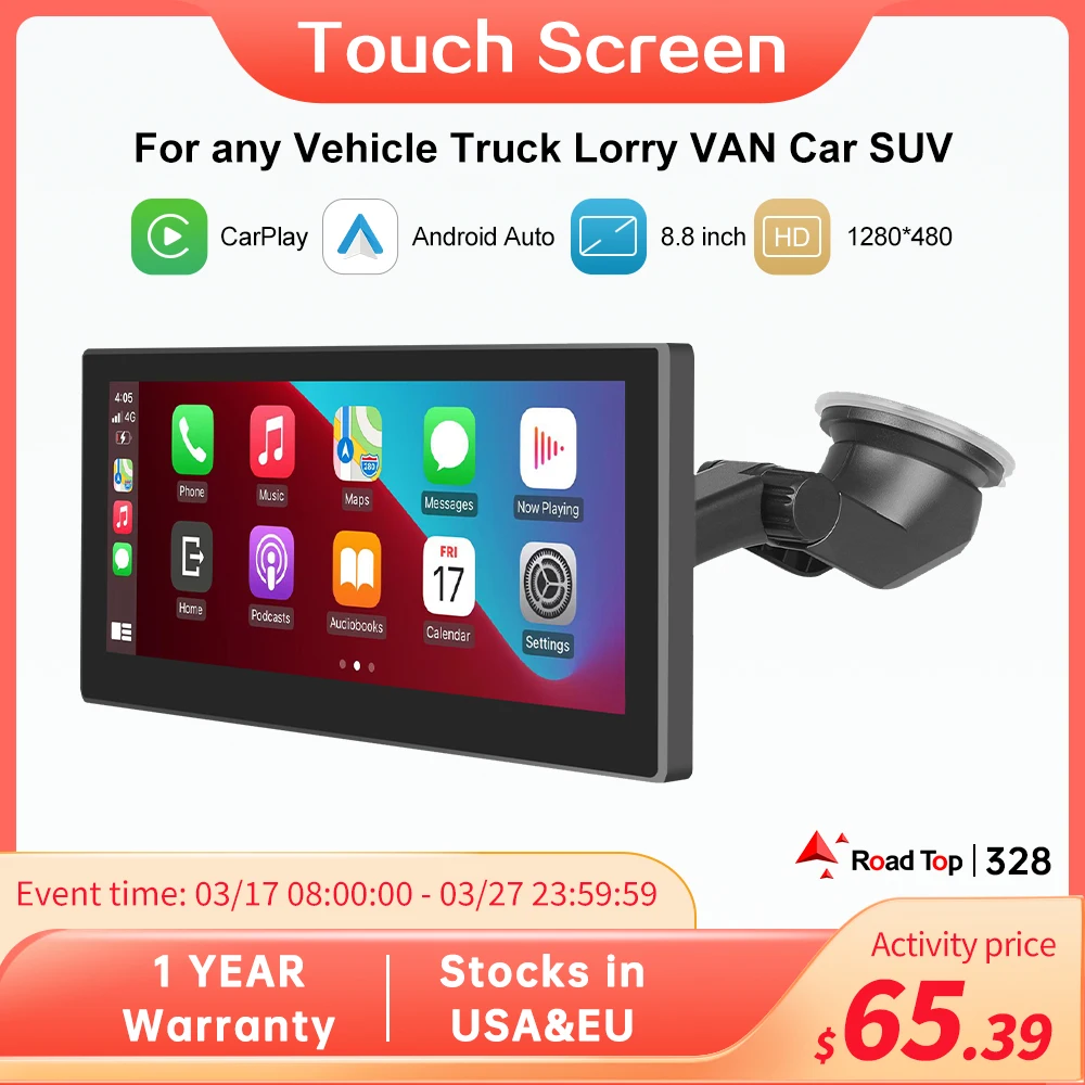 

Road Top 8.8'' Touch Screen Wireless CarPlay Android Auto AirPlay GPS Navigation for any Vehicle Truck Lorry VAN Car SUV