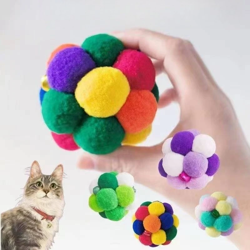 

Pet Toy Cat Toys Cat Plush Ball Toys Pet Bouncy Bell Ball Toy Colorful Pompoms Pet Supplies Random Color