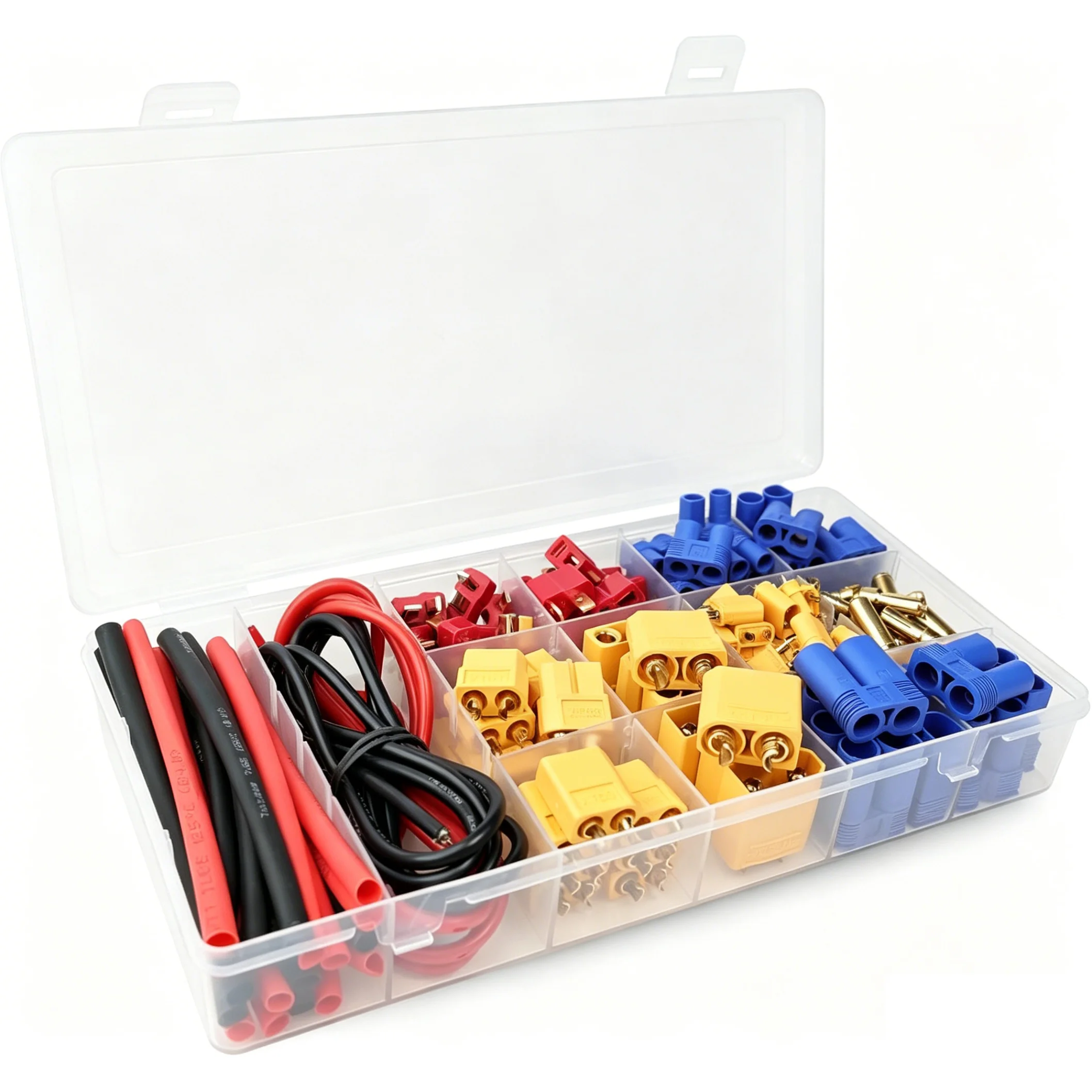 82pcs T-Plug / XT30 / XT60 / XT90 / EC3 / EC5 Male & Female Plug Adapter Connectors Kit 14 AWG Silicone Wire and Heat Shrink Tub