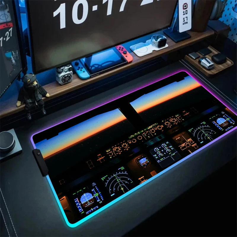 

XXL Aircraft HD Printed RGB Mouse Pad Gamer Led Laptop Rubber Base Mouse Mat with Backlight PC Computer Keyboard Desk Mat 90x40