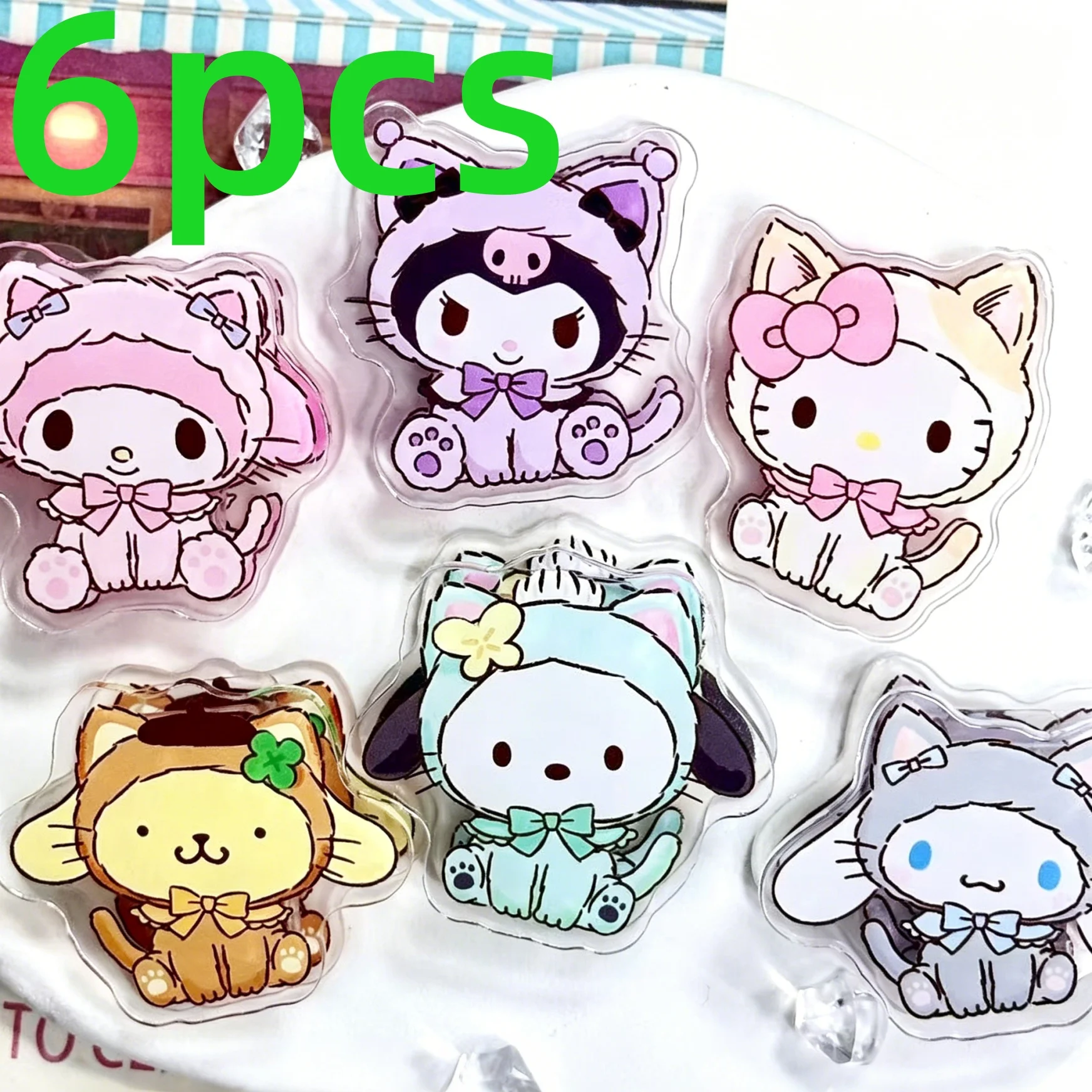 6Pcs Sanrio Hello Kitty Acrylic Pp Clip Kuromi Memo Book Clip Cartoon Sealing Clip Stationery Student Birthday Gift Souvenir