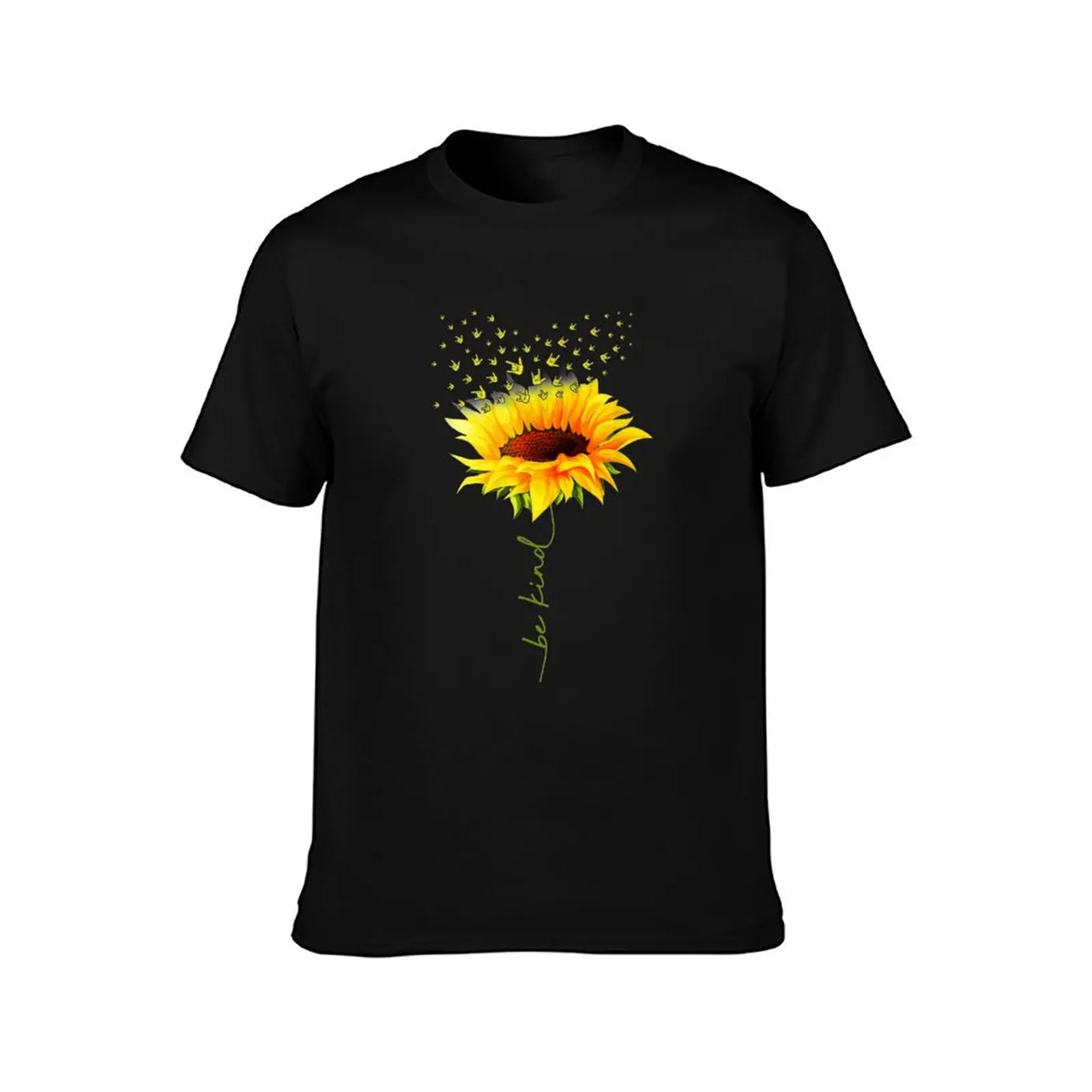 Be Kind Hippie Sunflower I Love You Deaf ASL Sign Language T-Shirt Work Daily Short Sleeve Top T-Shirt