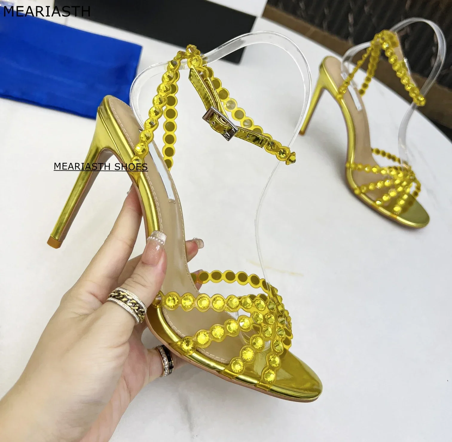 Luxury Rhinestones Sequined Women Sandals Sexy Narrow band Thin High heels Gladiator Sandals Fashion Summer Party Wedding Shoes