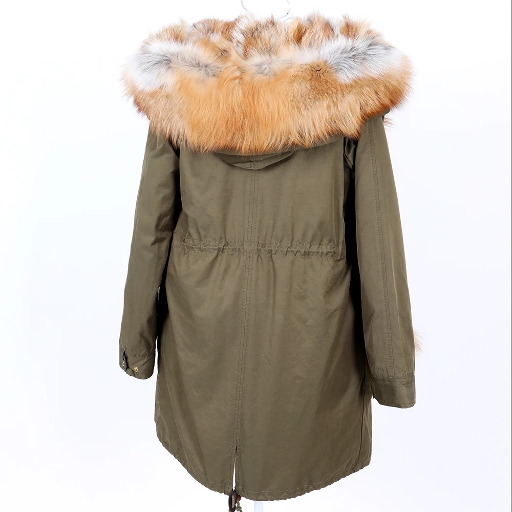 Maomaokong2021, abrigo con cuello de piel de zorro auténtica natural, chaqueta de cuero para mujer, ropa de invierno, chaqueta bomber para mujer, abrigo parka, abrigo grueso l