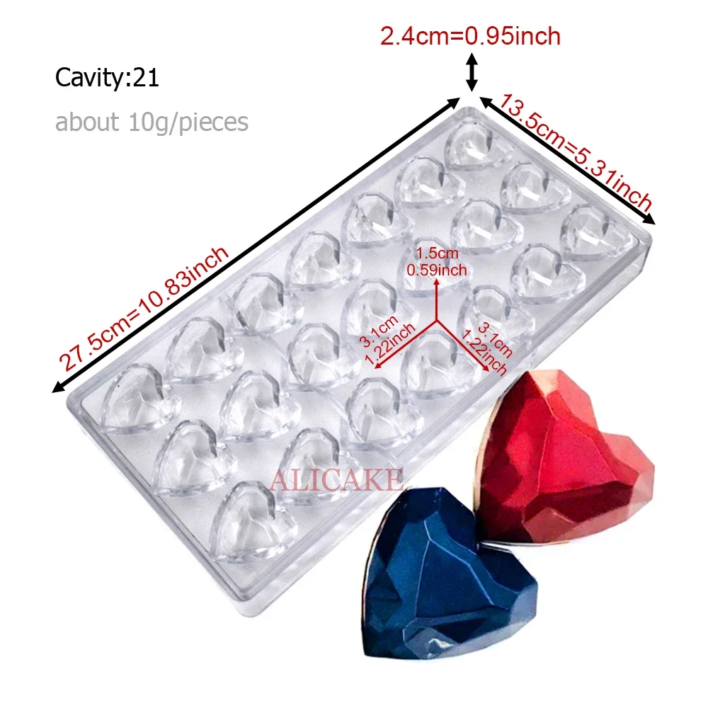 1Pc Diamond Heart Chocolate Mold (Polycarbonate) - Holiday Candy Tools for Mother's Day Valentine's Day Baking Confectionery Ute - view 2