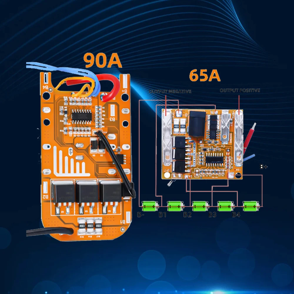 5S BMS Module for Li-ion Batteries (18V-21V): 65A/90A Protection Board with Charging Protection for Power Tool Packs