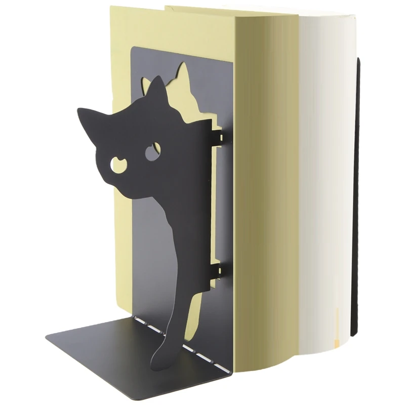 

Design Cat Bookends - Metal Decorative Kitty Holders For Books, Magazines, Non-Slip Pads, Round Corners