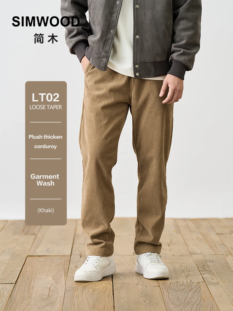 SIMWOOD 2024 Autumn New Loose Fit Warm Fleece lining Corduroy Fabric Casual Pants Men  Plus Size Trousers