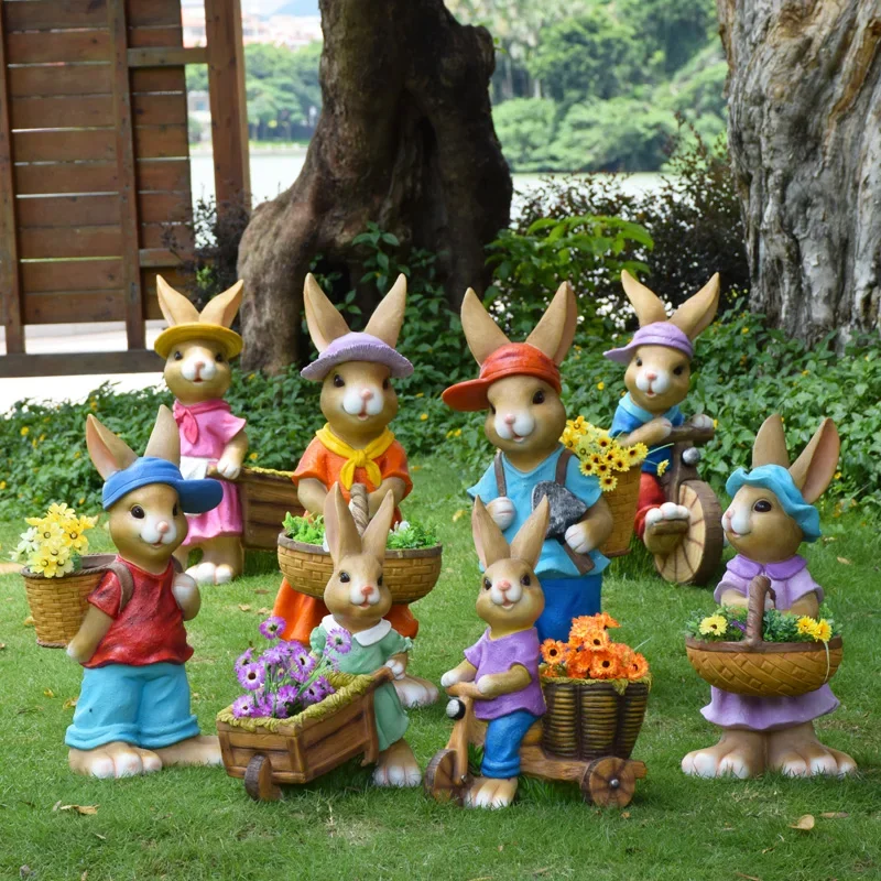 Outdoor courtyard garden decoration cute rabbit flower pot ornament kindergarten outdoor cartoon animal landscape sculpture