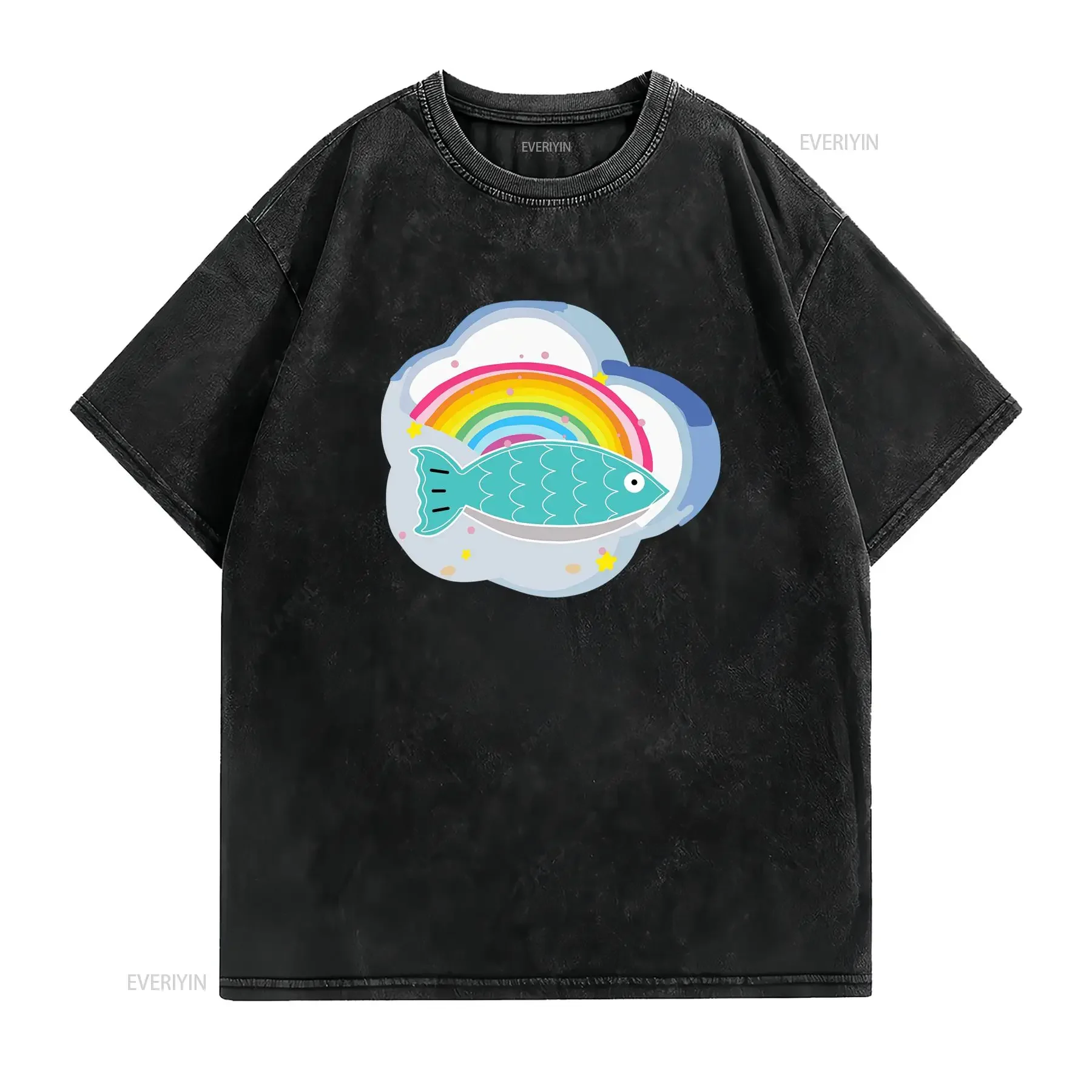 Maglietta Fish Upon The Sky Gmmtv Girocollo casual tessuto leggermente elasticizzato vestibilità regolare stampa vintage