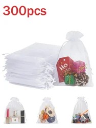50/100/300Pcs White Sheer Organza Bags for Wedding Favor With Drawstring, Jewelry Pouches Festival Mesh Gift Bags Candy Pouches