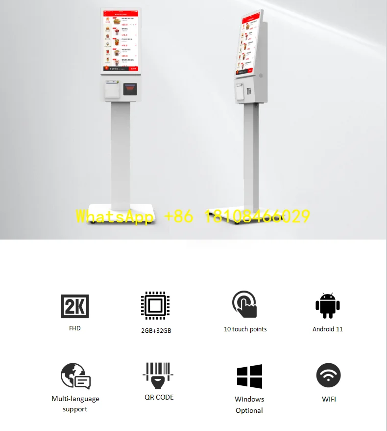 

Self-service Touchscreen Kiosk With QR Scanner 1080p Indoor Self-ordering Kiosk Payment Machine 21.5 23.8 27 32inch Interactive
