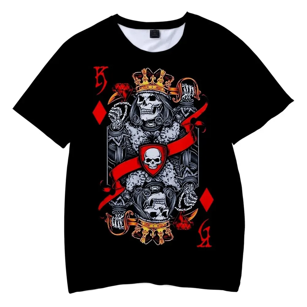 Skull & poker 3d impresabut camisa feminina verao moda o-pescocuo manga curta engrafordo tshirt cartas de jogo gralfico 2024