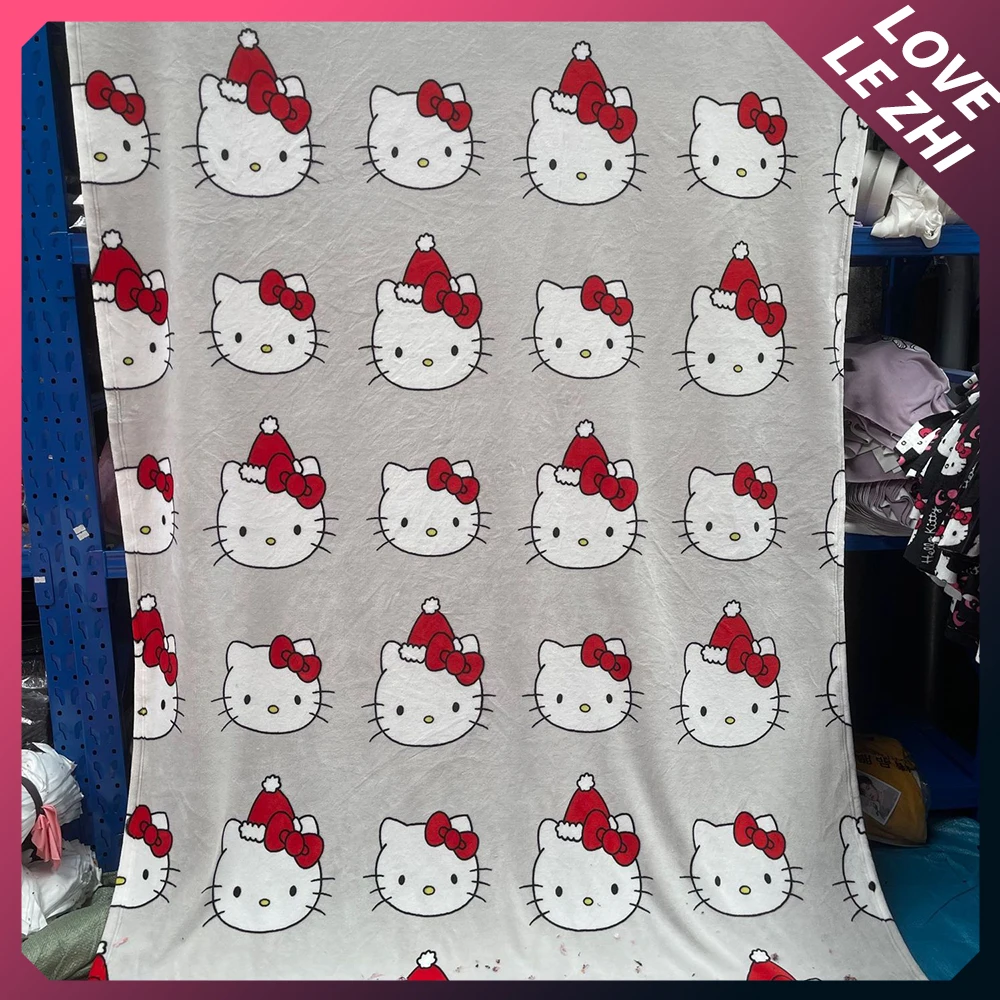 Sanrio Halloween Ghost Pumpkin Hello Kittys Plush Kawaii Large Flannel Blanket Sofa Nap Air Conditioning Blankets Christmas Gift