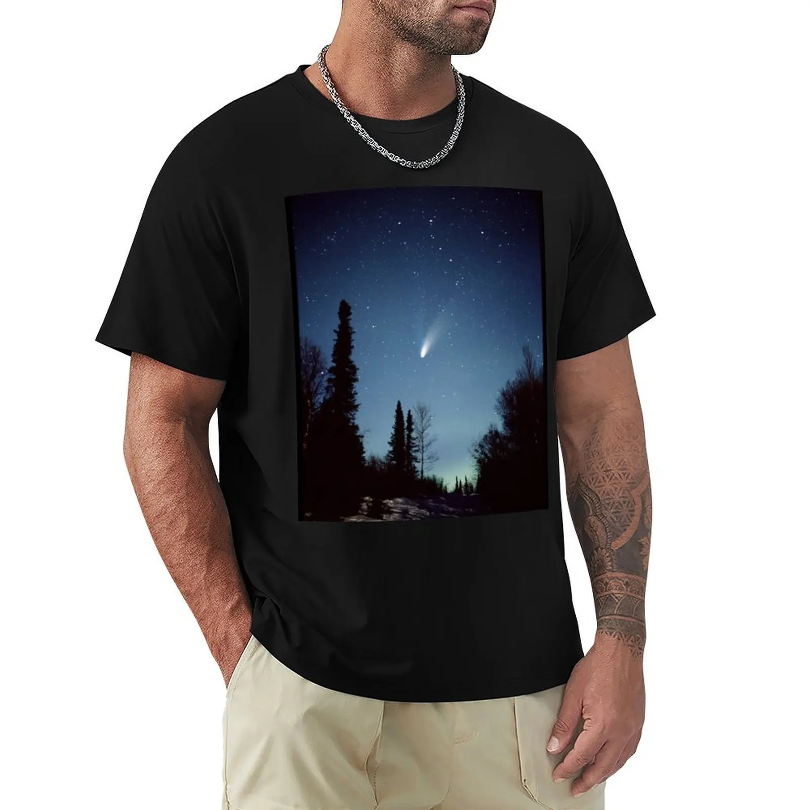 Comet Hale-Bopp and aurora borealis (R451/0052) T-Shirt Regular Fit Plain Tee Shirt
