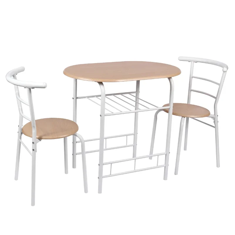 Mainstays 3-Piece Metal Wood Dining Set, Include 1 Table and 2 Chairs - Multi Colors, White and Beech Color (2 People Seating