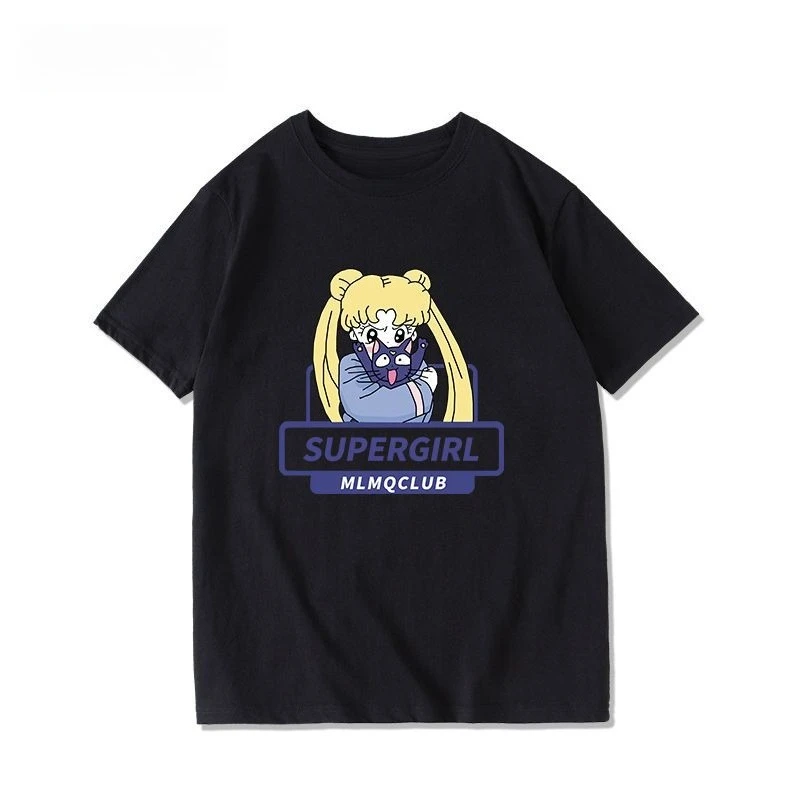 Sailor Sailor Sailor Moon Luna Casual Print Trendy T-shirt Summer Youth Pure Cotton Men's and Women's Short Sleeves