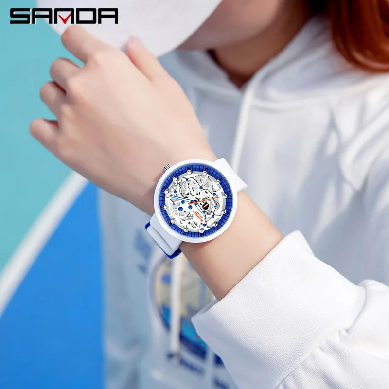 Fashion Sanda Top Brand Luxury Sport Men's Quartz Watch Silicone Band Cool Hollow Removable 50 Meter Waterproof Wrsist Watches