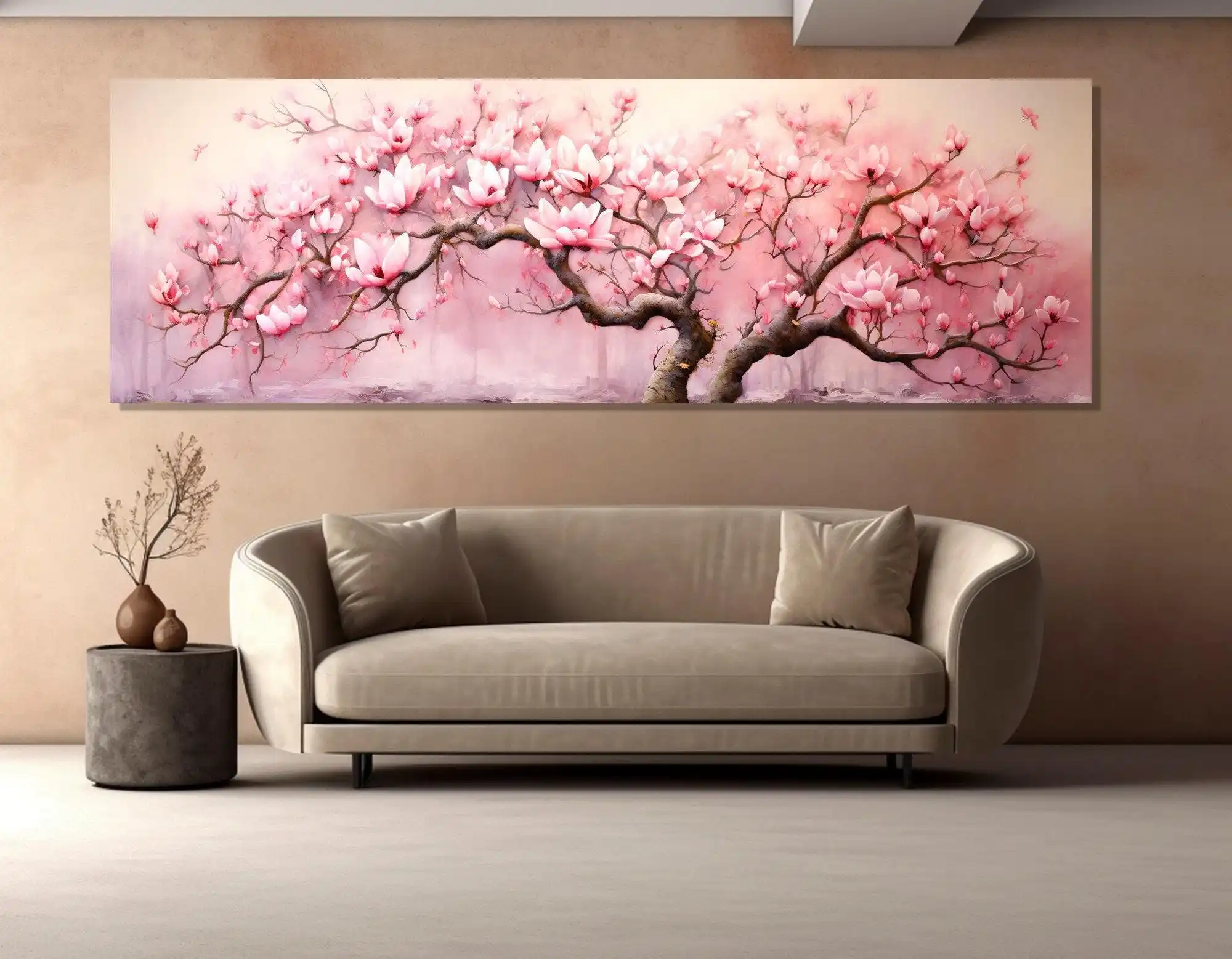 Scenic Magnolia Blossom Canvas Print, Large Floral Bedroom Wall Decor, Magnolia Wall Art, Pink Magnolia Poster, Wall Art Picture