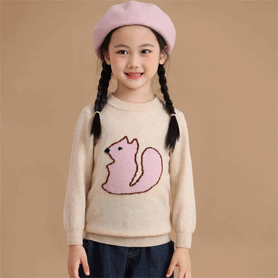 

Childrens Winter 100% cashmere sweater Boys leisure cute squirrel knitted sweater Girls thickening round neck pullover sweater