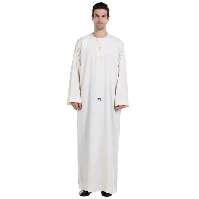 Dubai Saudi Muslim pria pakaian Islami Kaftan jubah Pakistan tradisional Lengan Panjang Timur Tengah Thobe Arab gaun Kaftan