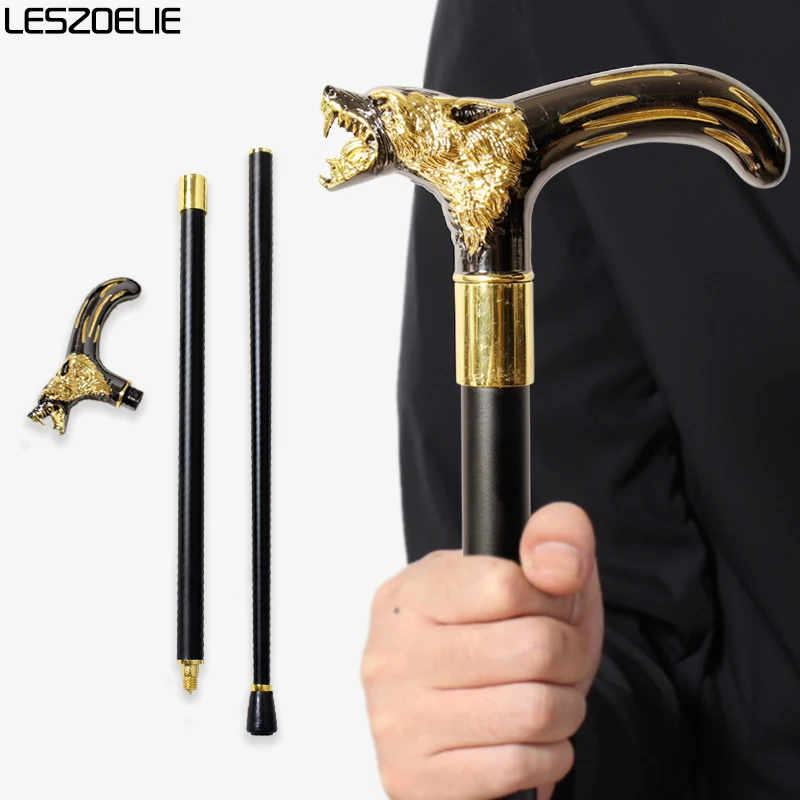91 см золото с черной волчьей головой, мужская роскошная трость, модная декоративная ручная трость, элегантная винтажная палка для женщин