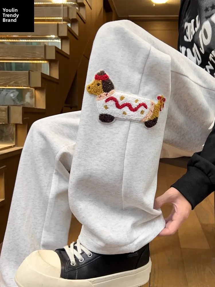 American Sle Men's Autumn Heavyweight Sweatpants High Street Cotton Flared Long Trousers Retro Loose Wide Leg Pants