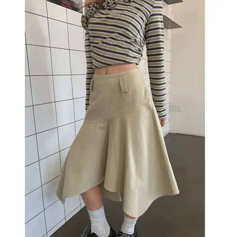 Retro Spice Girl High Waist Irregular Skirt Women's Summer Design Sense A Word Medium Dress