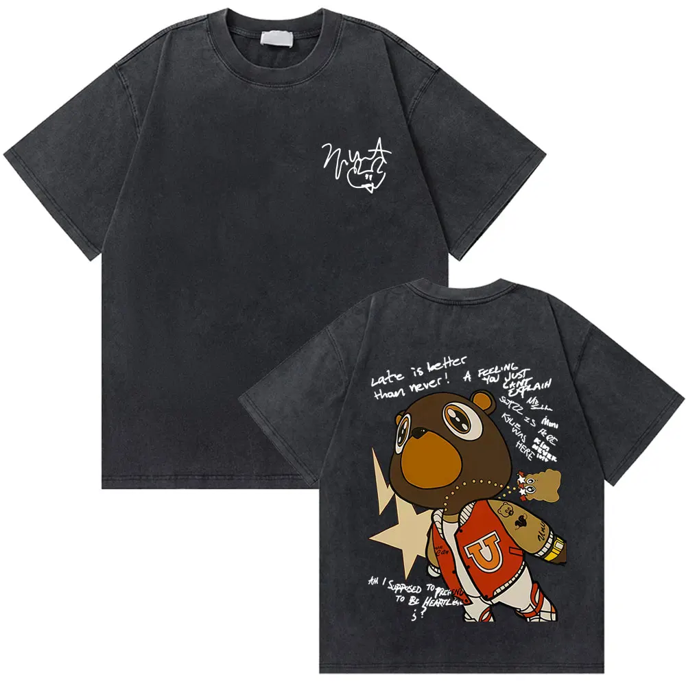 

Washed Vintage Rapper Kanye West Graduation Bear Graphic T-shirt Men Women Fashion Trend T Shirt Male Hip Hop Oversized T-shirts