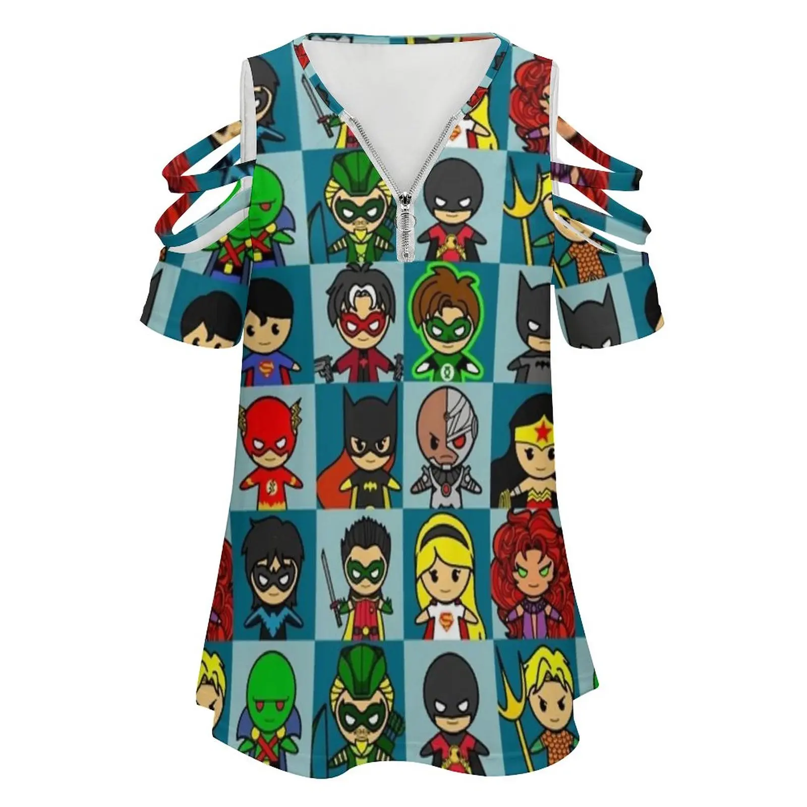 Hero Cube 2 New Fashion Zip Off Shoulder Top Short-Sleeve Women Shirt Hero Superhero Comic Movie