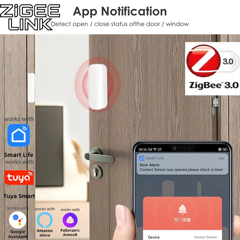

Умный датчик открытия/закрытия дверей/окон Tuya Smart Zigbee 3.0, система безопасности, детектор открытия/закрытия, совместимость с Alexa и Google Assistant для домашнего мониторинга