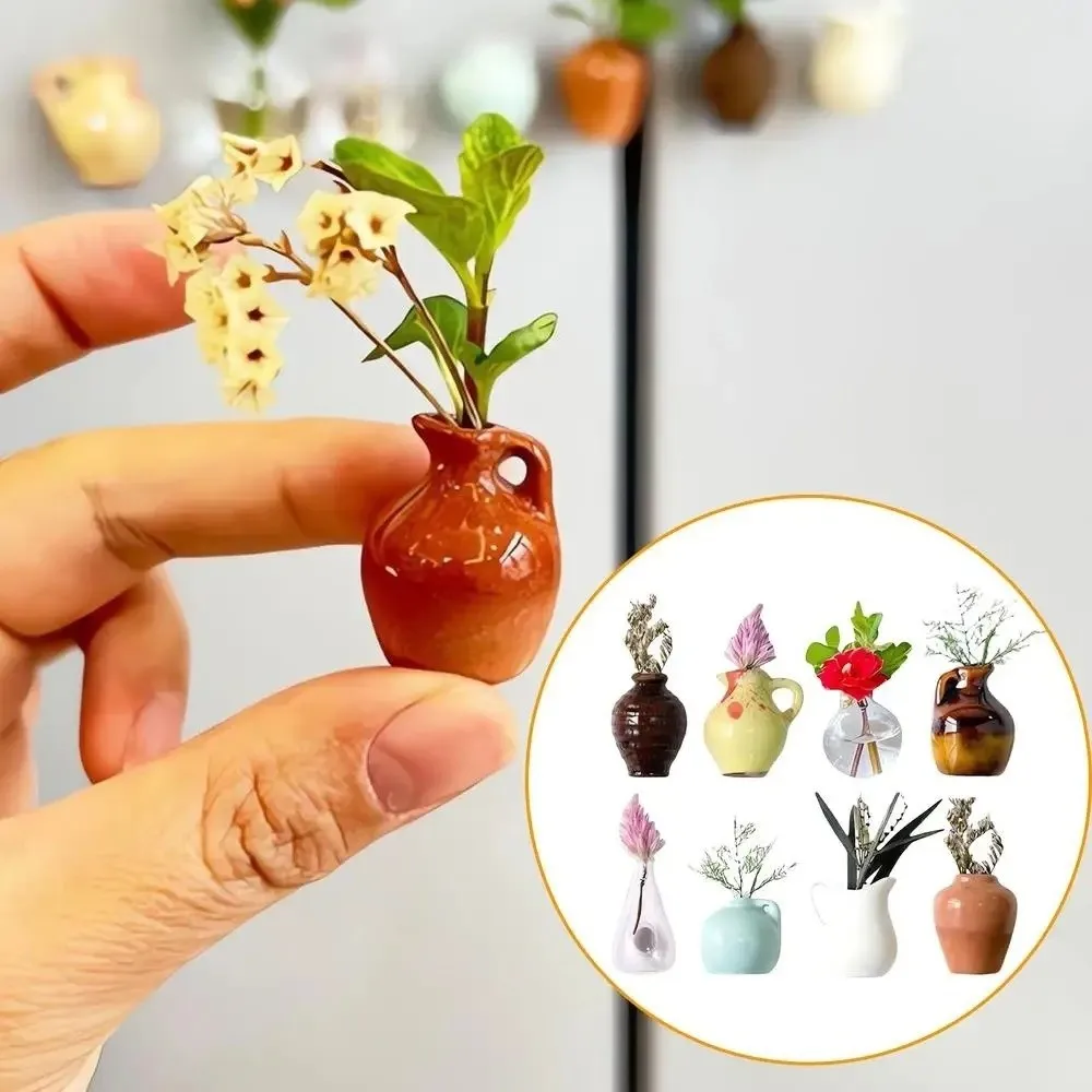 Creative Decorative Mini Vase Fridge Magnets Unique Small 3D Vase Magnet Handmade Resin Flower Arrangement Vase Plant Display