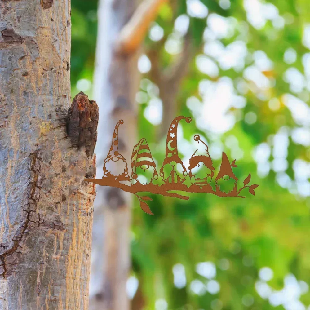 Exquisite Metal Gnome Mushroom – Garden Decor Charm. Enchanting Garden Party with Branch Gnome.