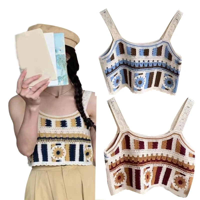 

Fashionable Camisole Women's Sleeveless Top with Unique Ethnic Pattern and Colorful Stitching Crop Tops Casual Vest