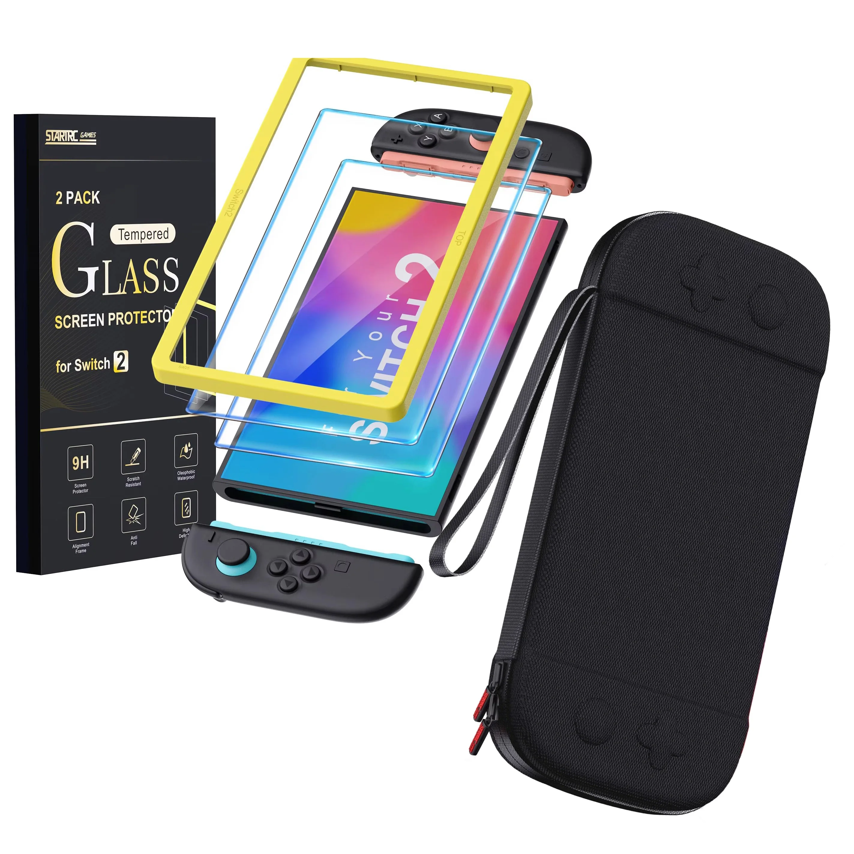 2 Pack Screen Protector for Nintendo Switch 2 (2025) Transparent HD Clear with Alignment Frame Anti-Scratch/Shell Storage Bag