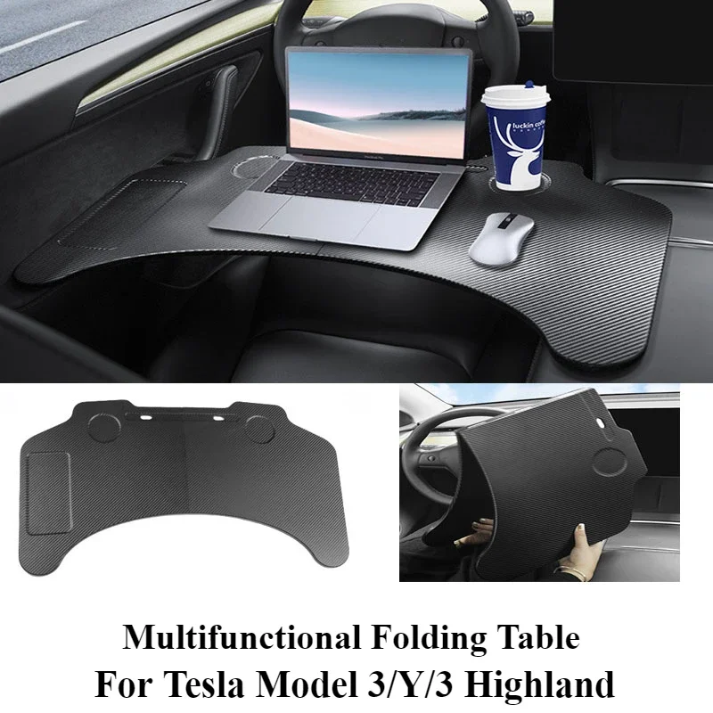 

For Tesla Model 3/Y/3 Highland 2024 Steering Wheel Board Laptop Multifunctional Foldable Desk Mount Eating Drinks Tray Holder