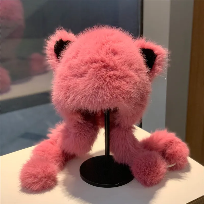 قبعة شتوية جديدة من فرو الثعلب للنساء في الهواء الطلق دافئة لركوب الخيل وحماية الأذن وشاح لطيف من قطعة واحدة هدية للفتيات #1