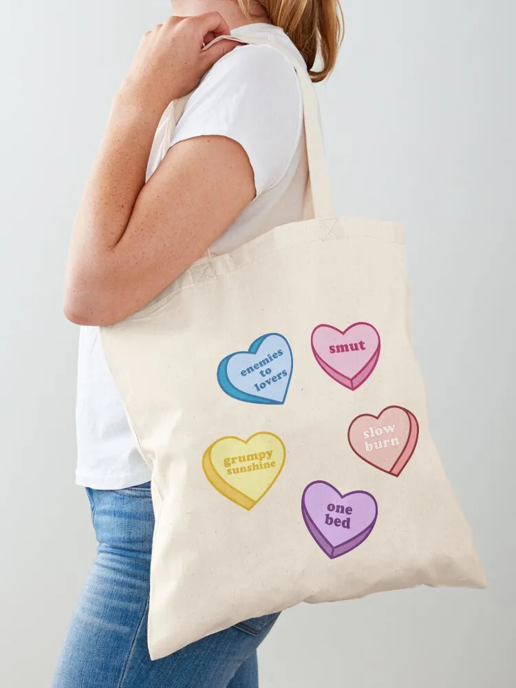 Candy Heart Romance Tropes Book Packs Kindle Addict Gift Ideas Book Set Tote Bag Gift bags reusable shopping bag Canvas Tote Bag