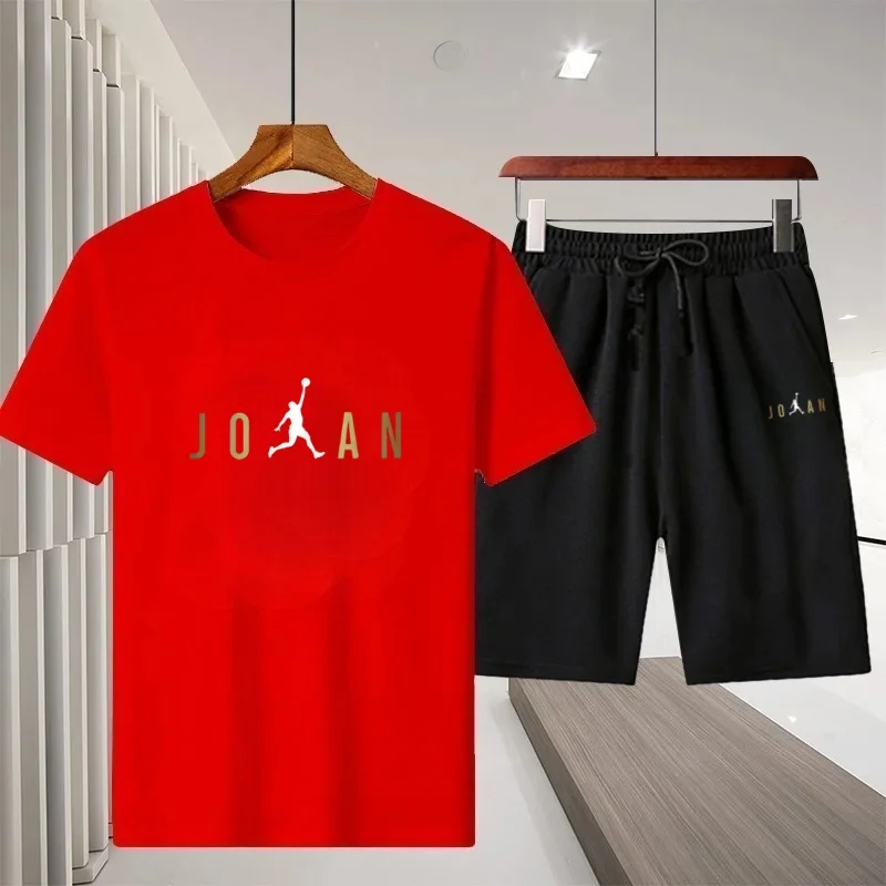 

Summer men's short-sleeved casual T-shirt + breathable shorts two-piece fashionable fitness jogging sportswear set