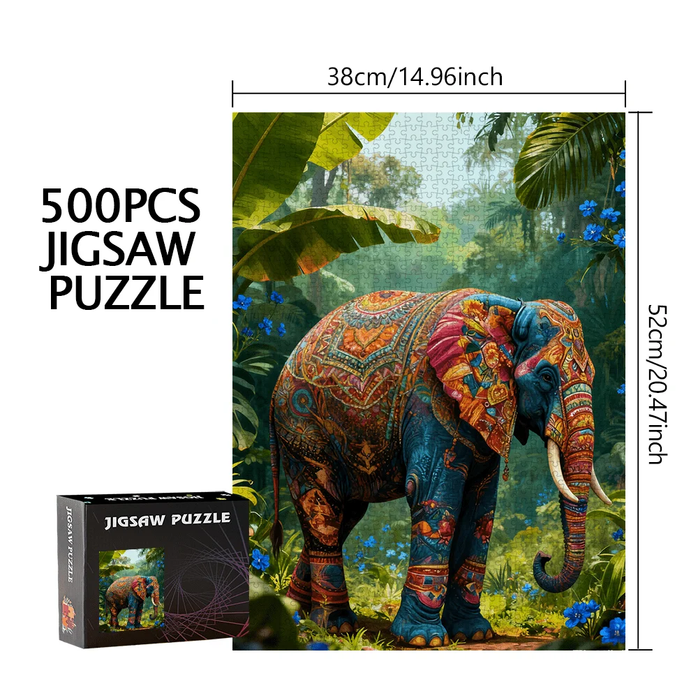 500 pièces ou 1000 pièces d'éléphant et de puzzle Puzzles adaptés aux anniversaires, Noël, Pâques - Boîte portable, Challengin