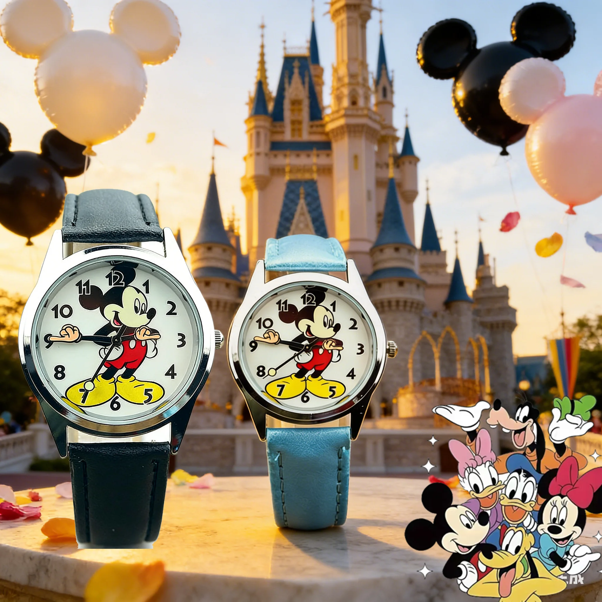 Disney Cartoon Children's Watch Fashion Student Boys and Girls Learning Watch Quartz Watch PU Leather Strap Holiday Gift