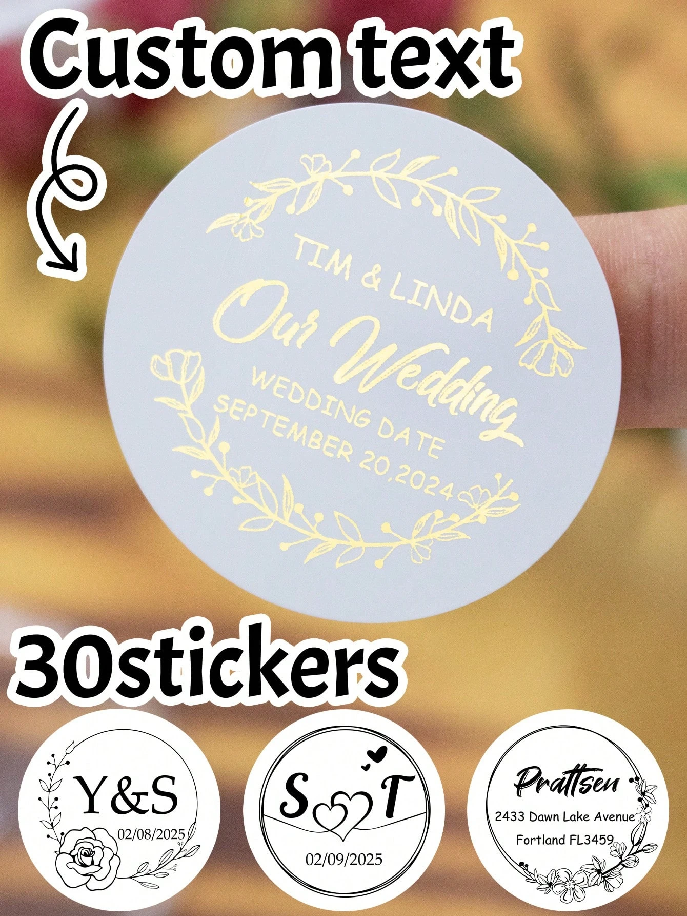 

30-240Pcs Custom Wedding Stickers,4-5CM Personalized Name Label Stickers,Customized Text Round Stickers,Custom Thank You Sticker
