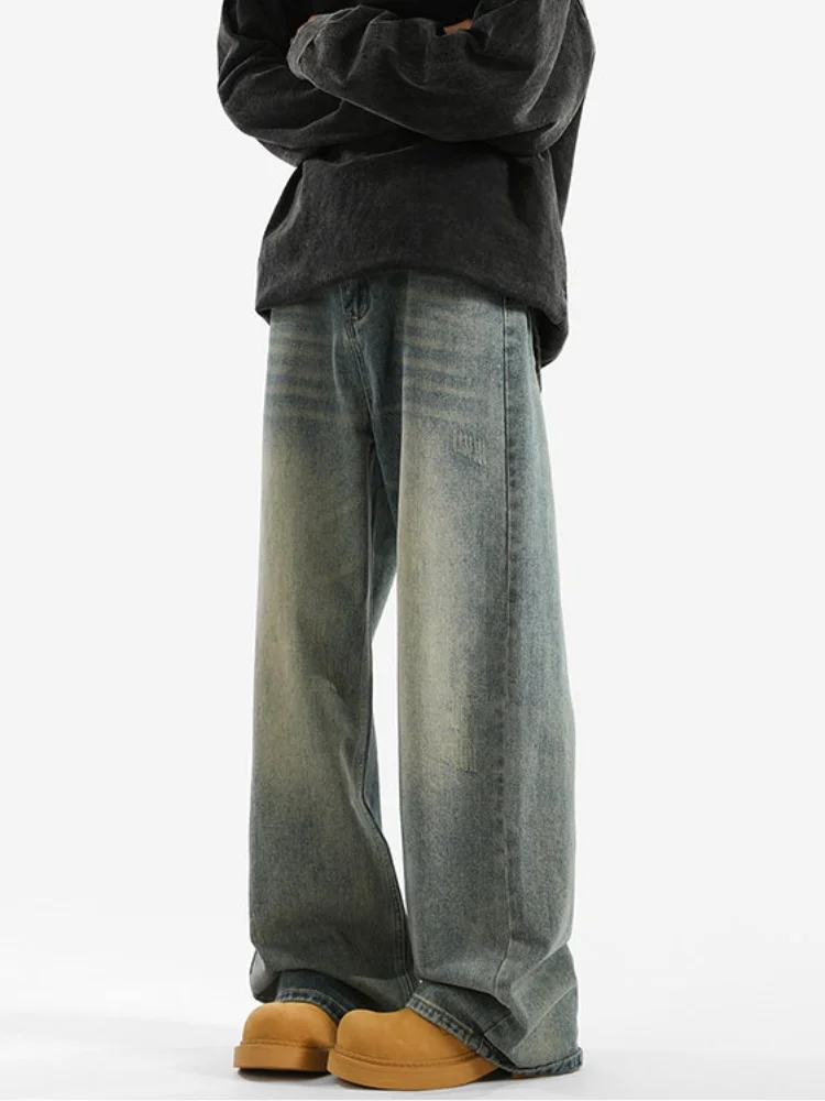 

Retro American Waed Men's Jeans Spring Autumn Trendy Design Loose Straight Leg Wide Leg Long Trousers Youth Wear