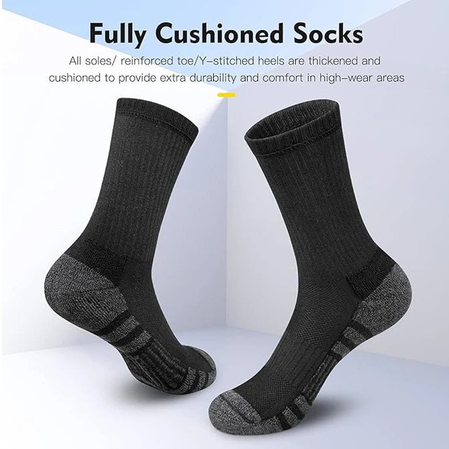 Full Cushion Crew Socks for Men Athletic Work Boots Heavy Duty Steel Toe EU 40-45 Thick Warm Moisture Wicking Control Cushioned.