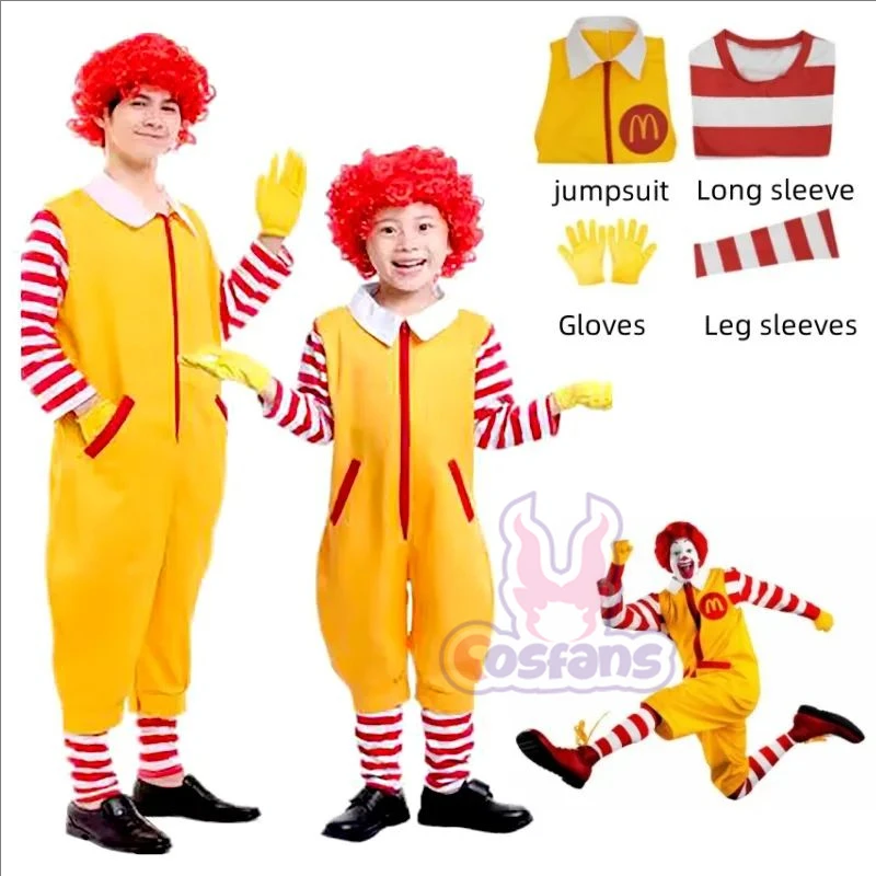 Adult boys McDonald Cosplay Costume Ronald Masquerade Party Sutra Clown Character Halloween Party Funny Costume Stage Clothes