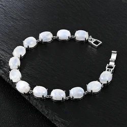S925 Silver Bracelet Natural Moonstone Moonlight Stone Bracelet 18cm Gemstone Tennis Bangle Jewelry Anniversary Gift