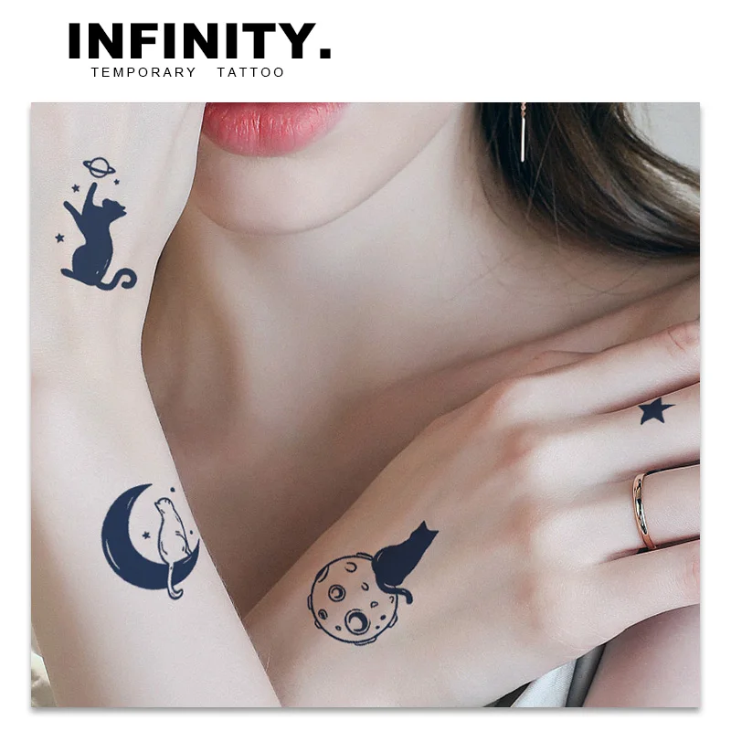 Cute Cat Planet temporary tattoo sticker, waterproof magic tattoo, lasts to 8-15 days fake tattoo, semi permanent tattoo