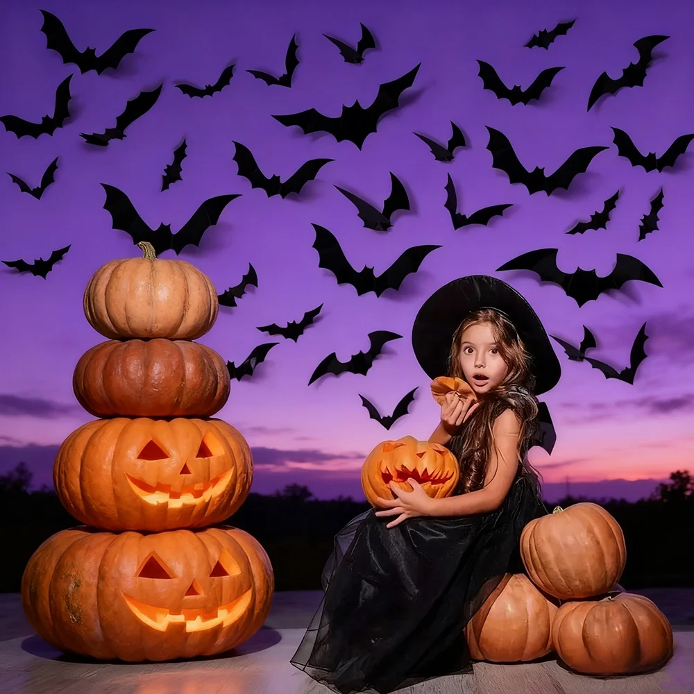 

Happy Halloween 3D Bat Sticker Black Bats Wall Stickers Room Decor Party DIY Decals Halloween Horror Bats Creative Scary Decor